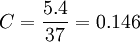C=frac{5.4}{37}=0.146